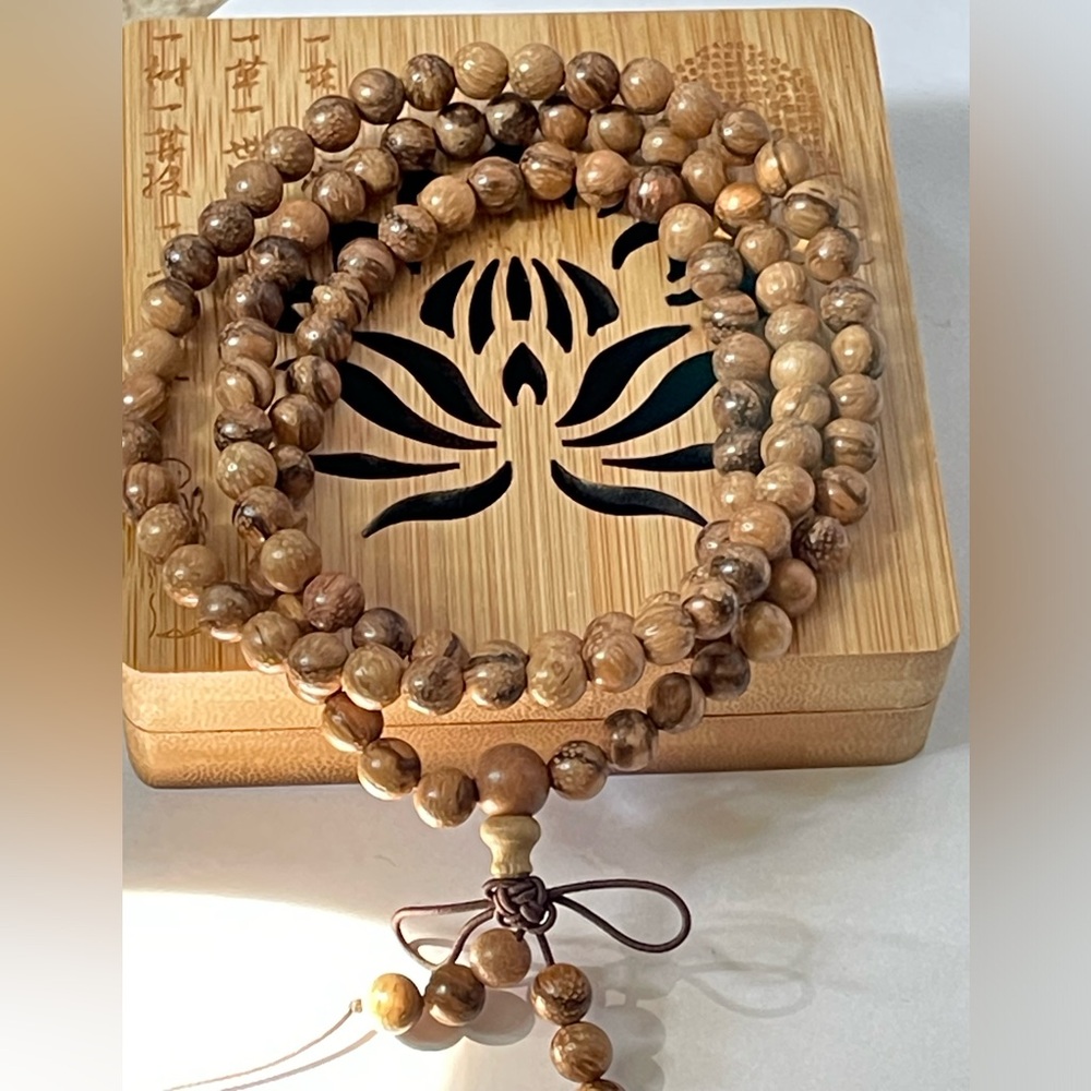 Sandalwood Petrified Wood Mala Beads Prayer Bead Natural Wood Beads